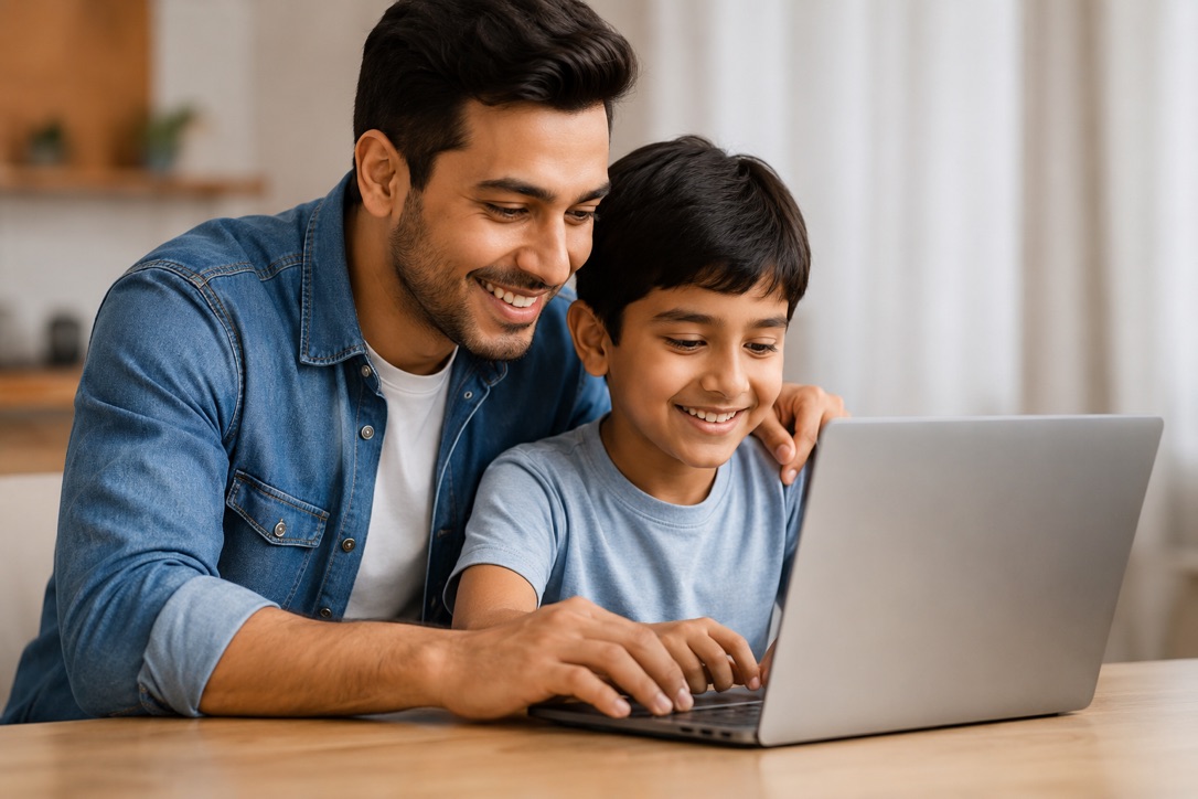 Parent and child searching for schools